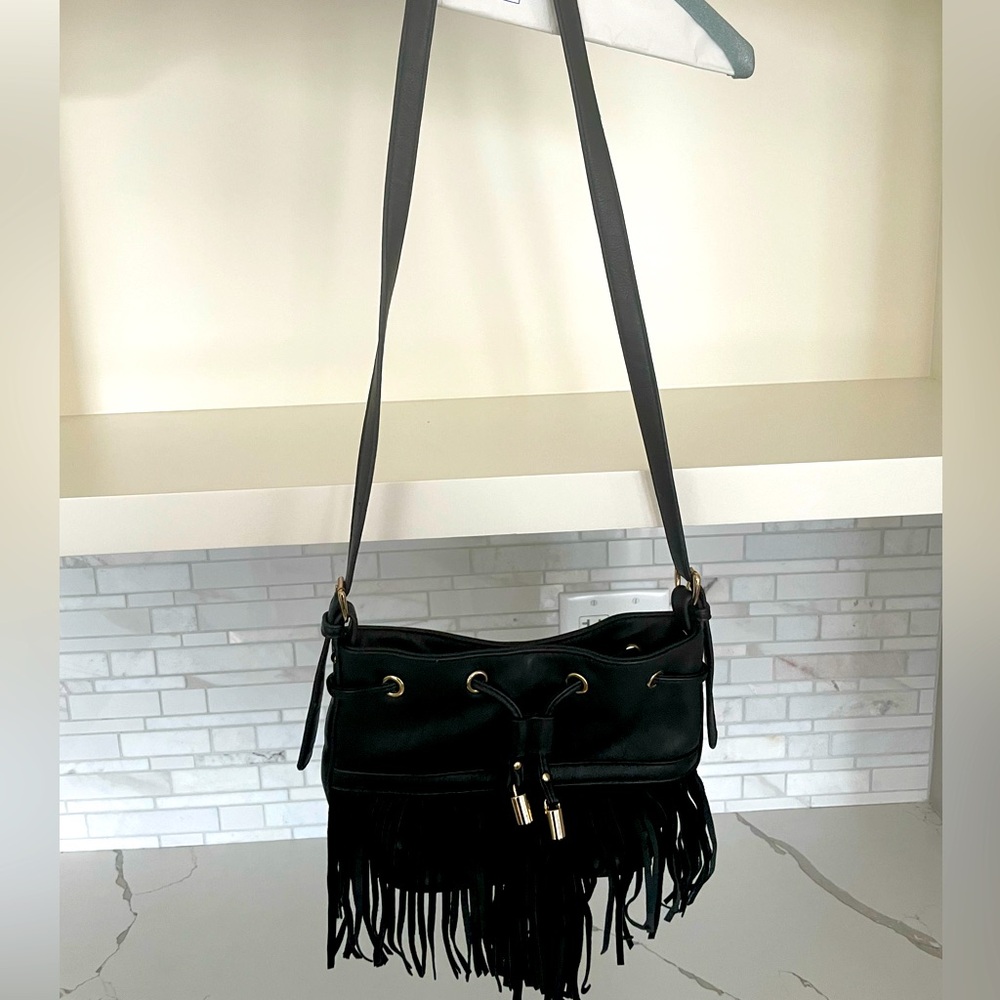Black Tassle Fringe Crossbody Bag Purse